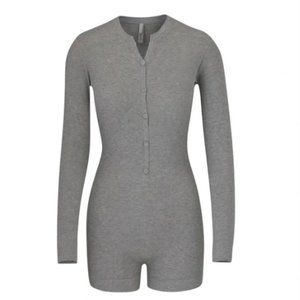 SKIMS Soft Lounge Button Up Onesie in Heather Gray